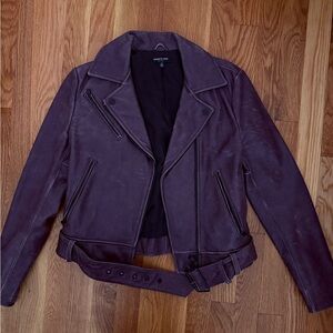 Kenneth Cole genuine leather moto jacket chocolate/maroon color- size 0/XS